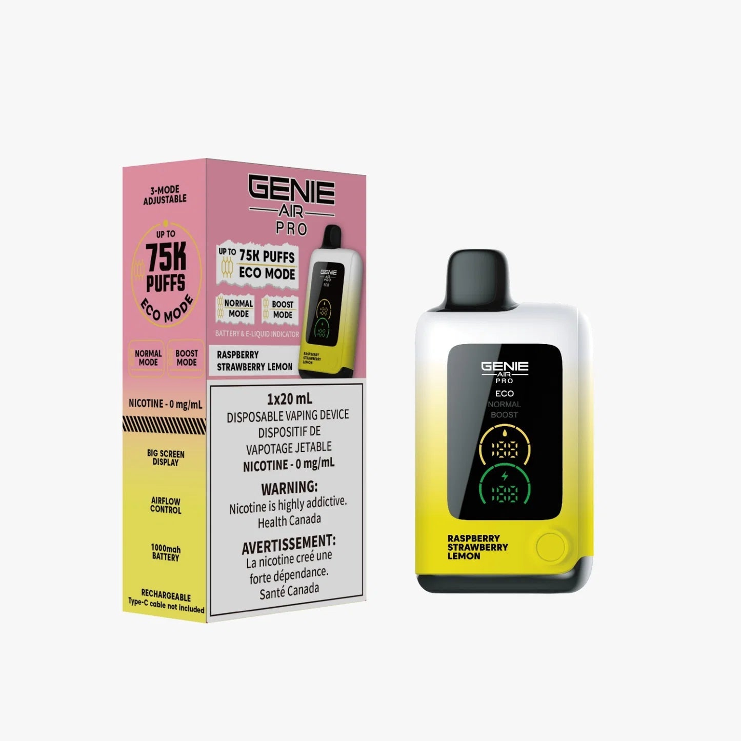 Raspberry Strawberry Lemon Genie 0 Nicotine 75K Orleans Vape