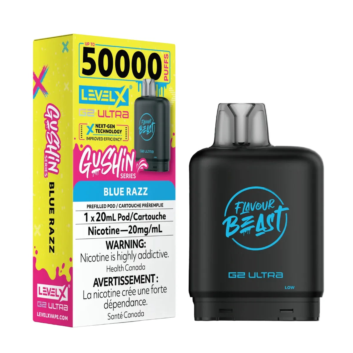 Level x 50k G2 Ultra Gushin Blue Razz Orleans Vape