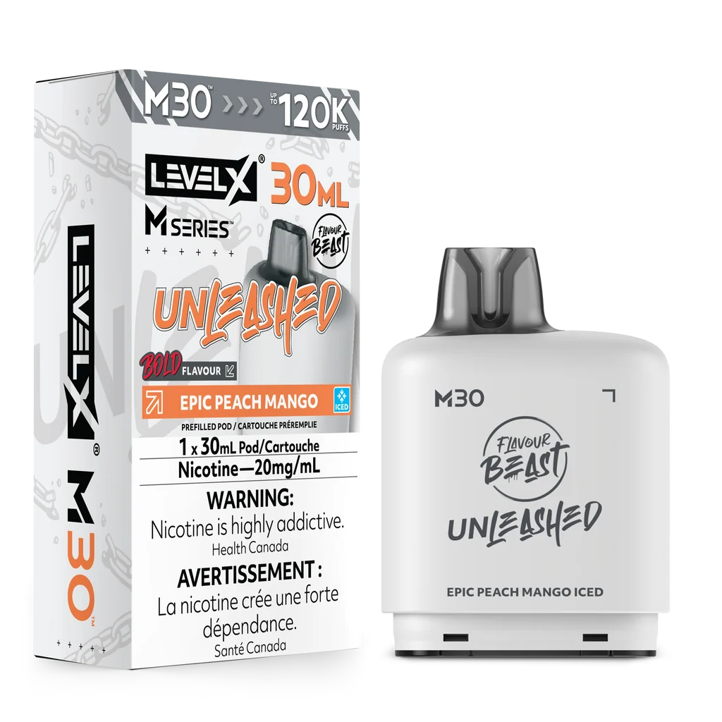 Level X M series Unleashed EPIC MANGO PEACH 30ml 120K pod Orleans Vape